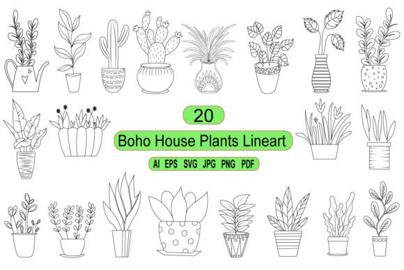 Download Boho House Plants Lineart Graphic - Boho Collection