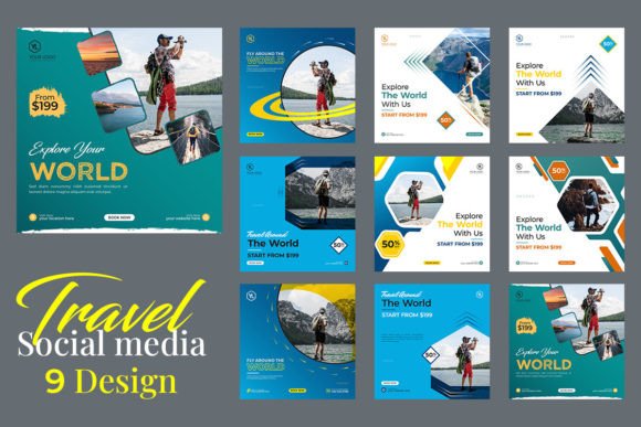 Download Travel Social Media Post Set of 9 Design - Social Collection